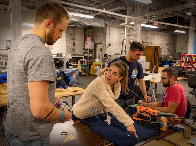 The “Wearables” Team constructing their compression garnet.